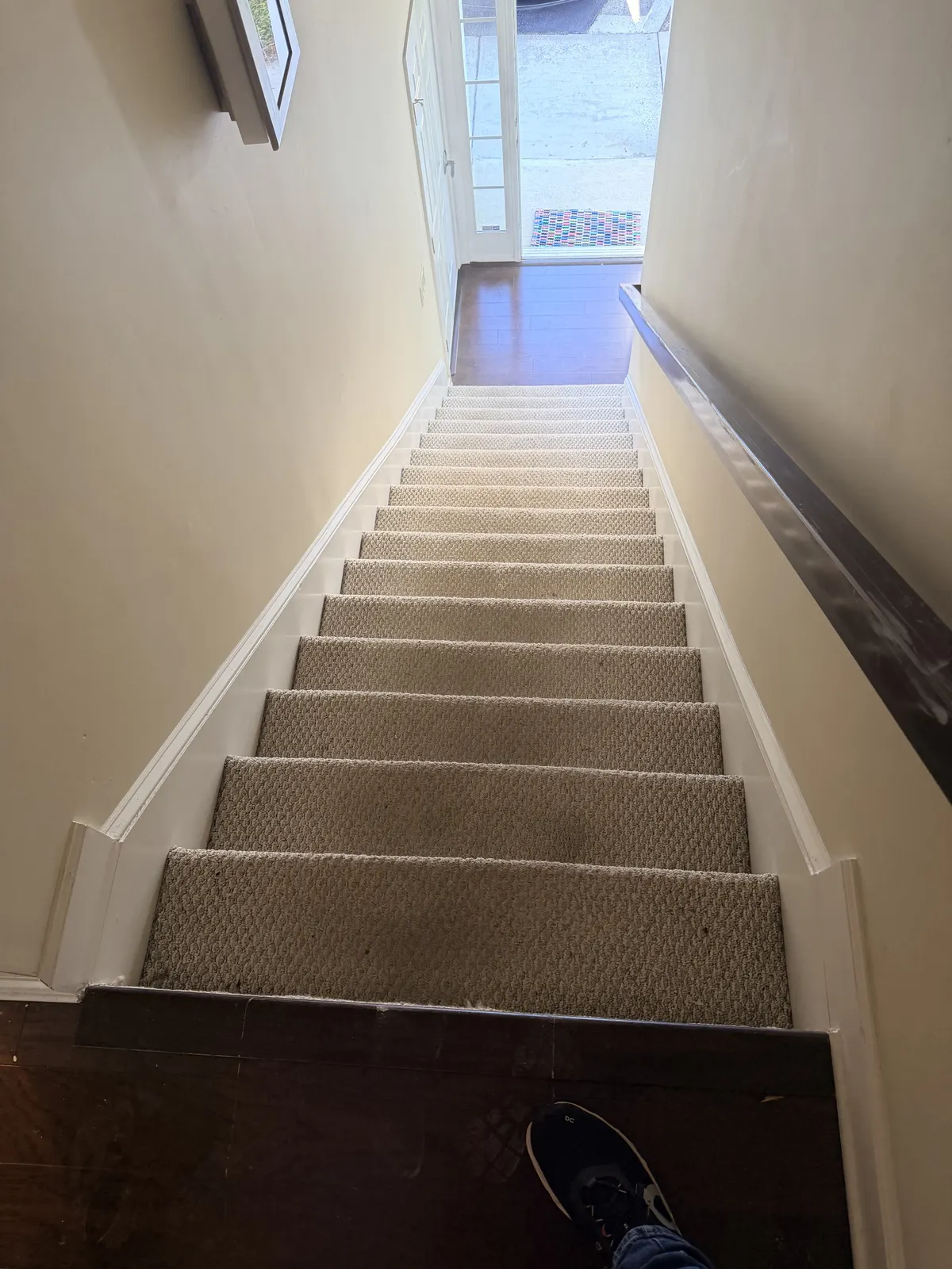 Stairs with old carpet before refresh, Norcross GA condo